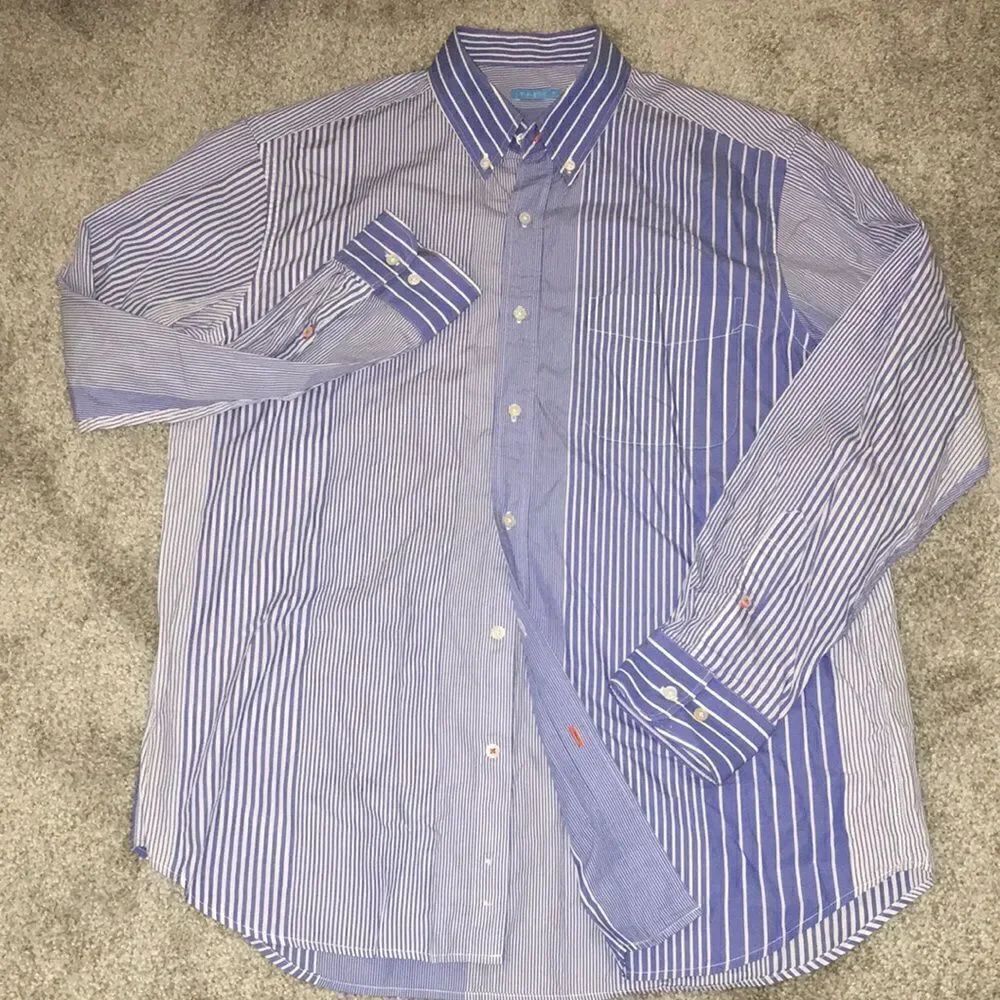 Wow! - J.McLaughlin Blue White Multi stripe pocket button down LS shirt-M